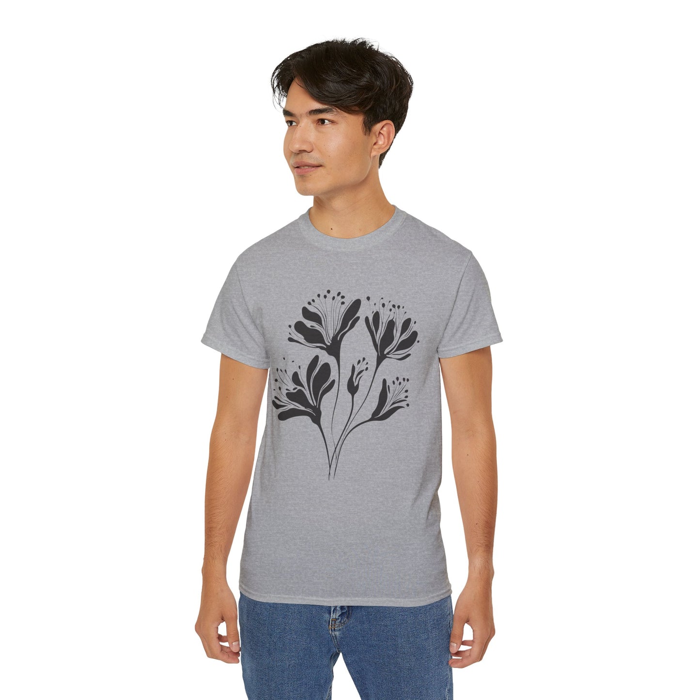 Minimal Black Floral Cotton Tee