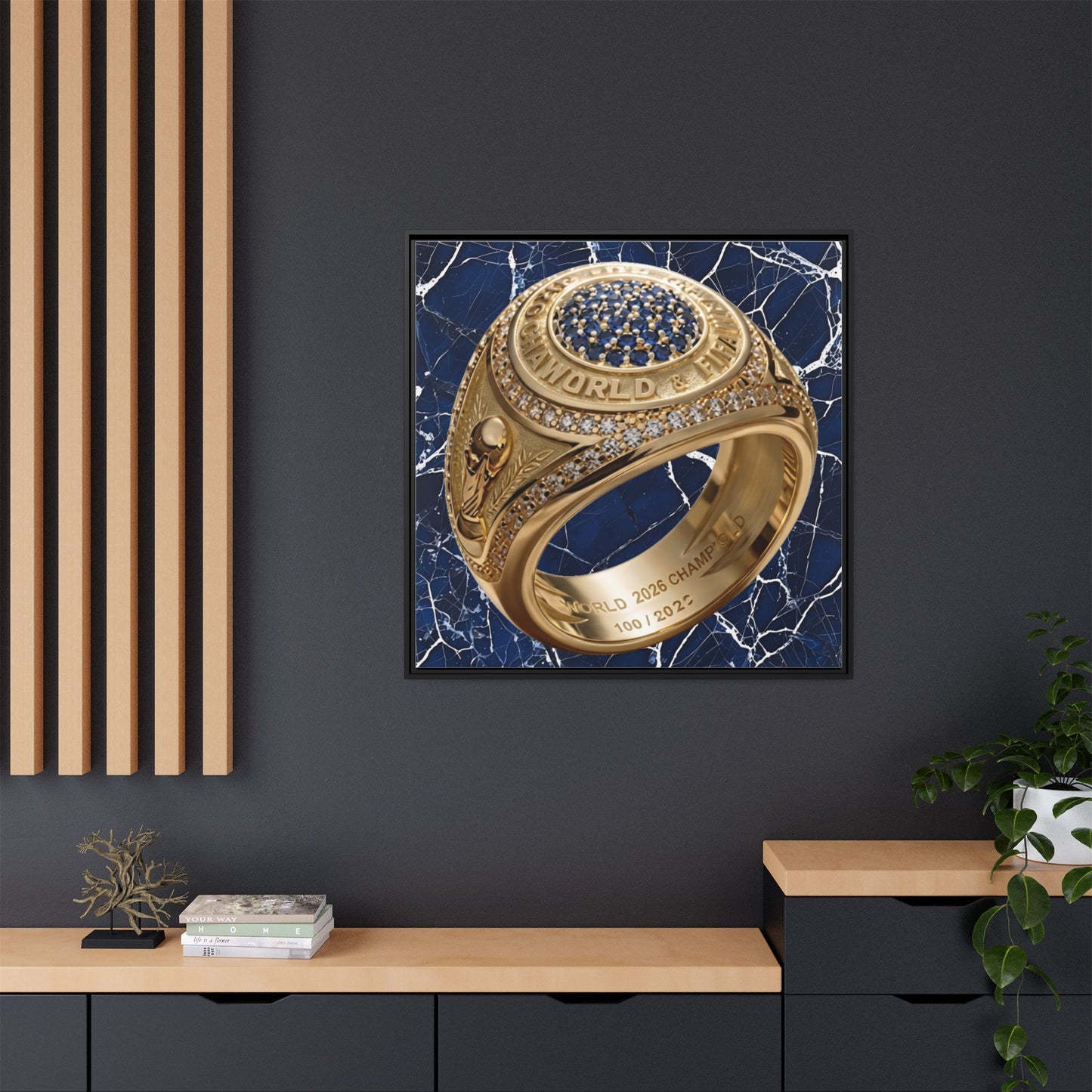 2026 Football Championship Ring Marble Framed Canvas