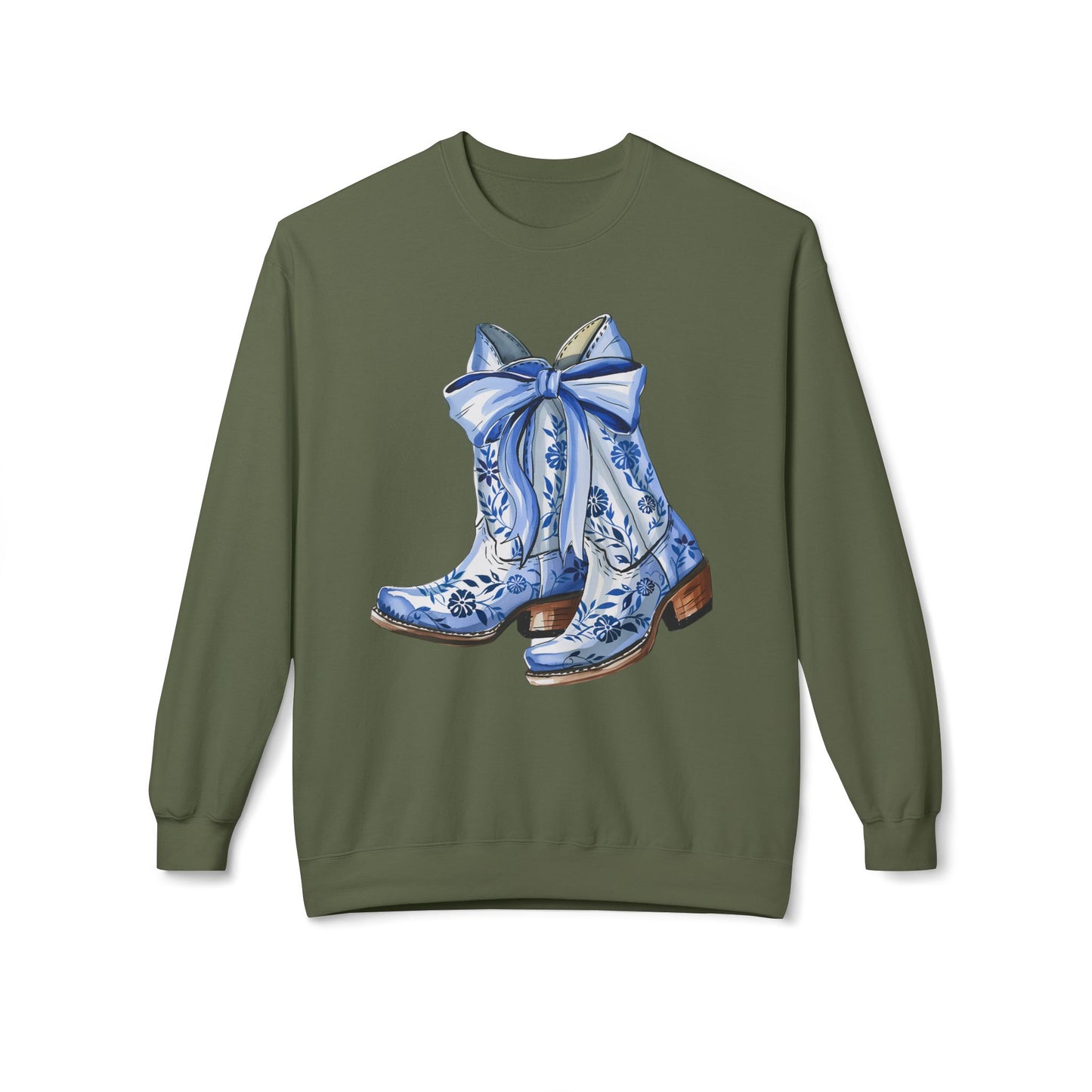 Blue Floral Cowboy Boots Crewneck Sweatshirt