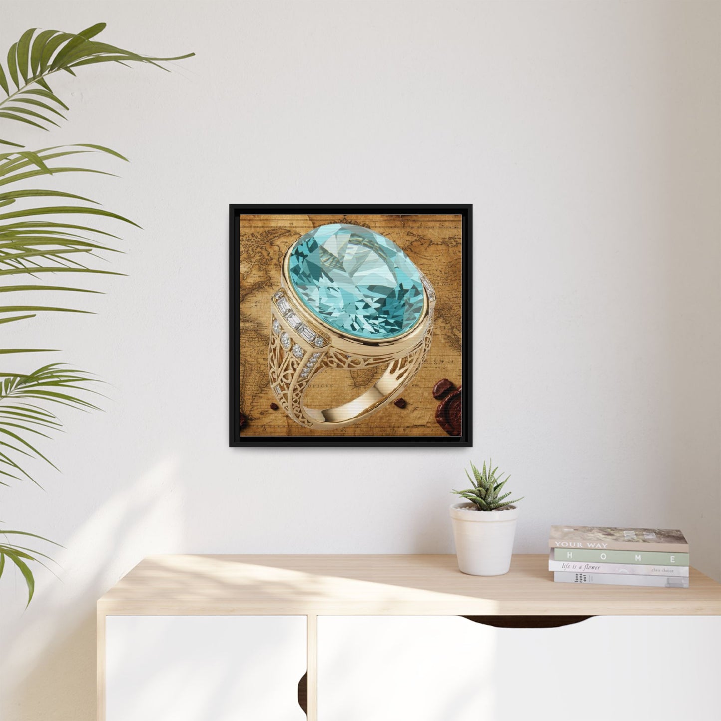 Aquamarine Ring Map Artwork Framed Canvas