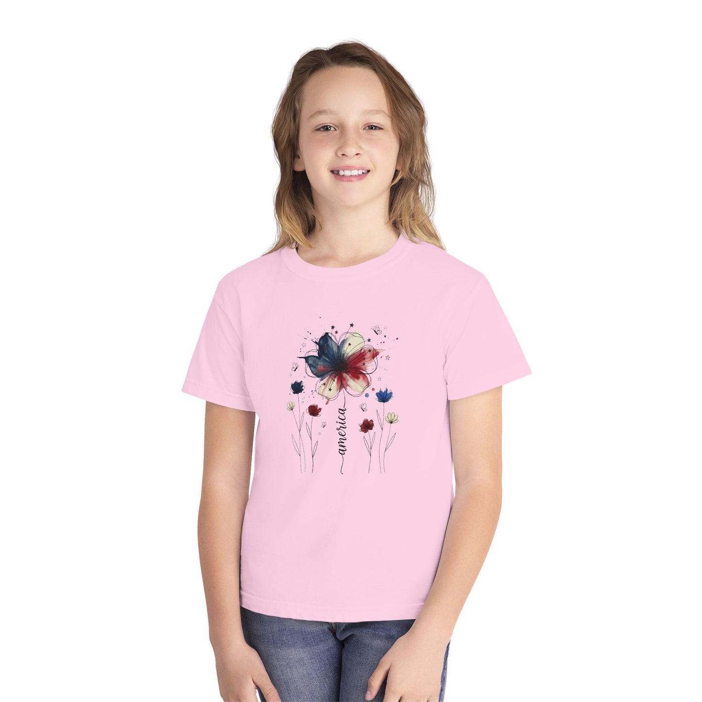 Watercolor Patriotic Butterfly Youth T-Shirt