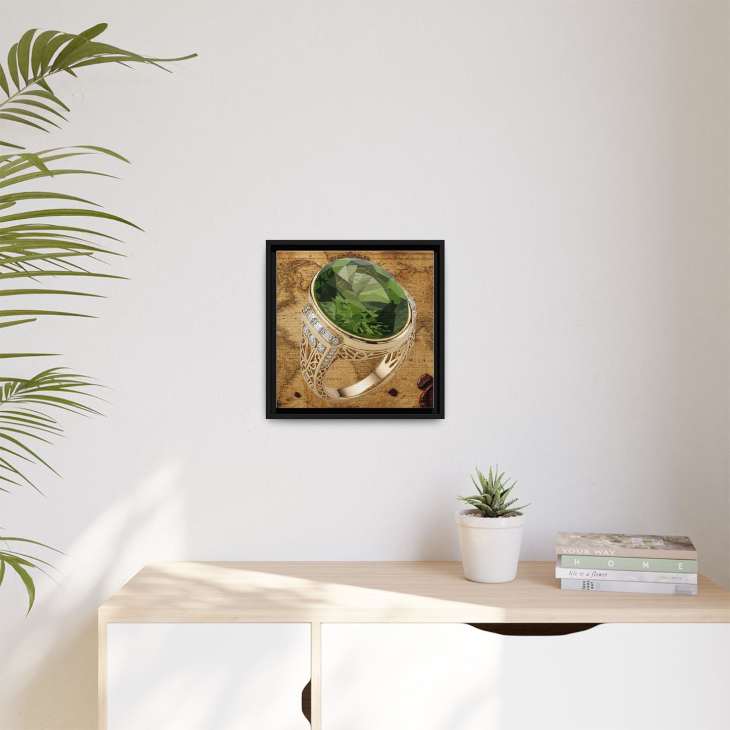Peridot Ring Illustration Framed Canvas