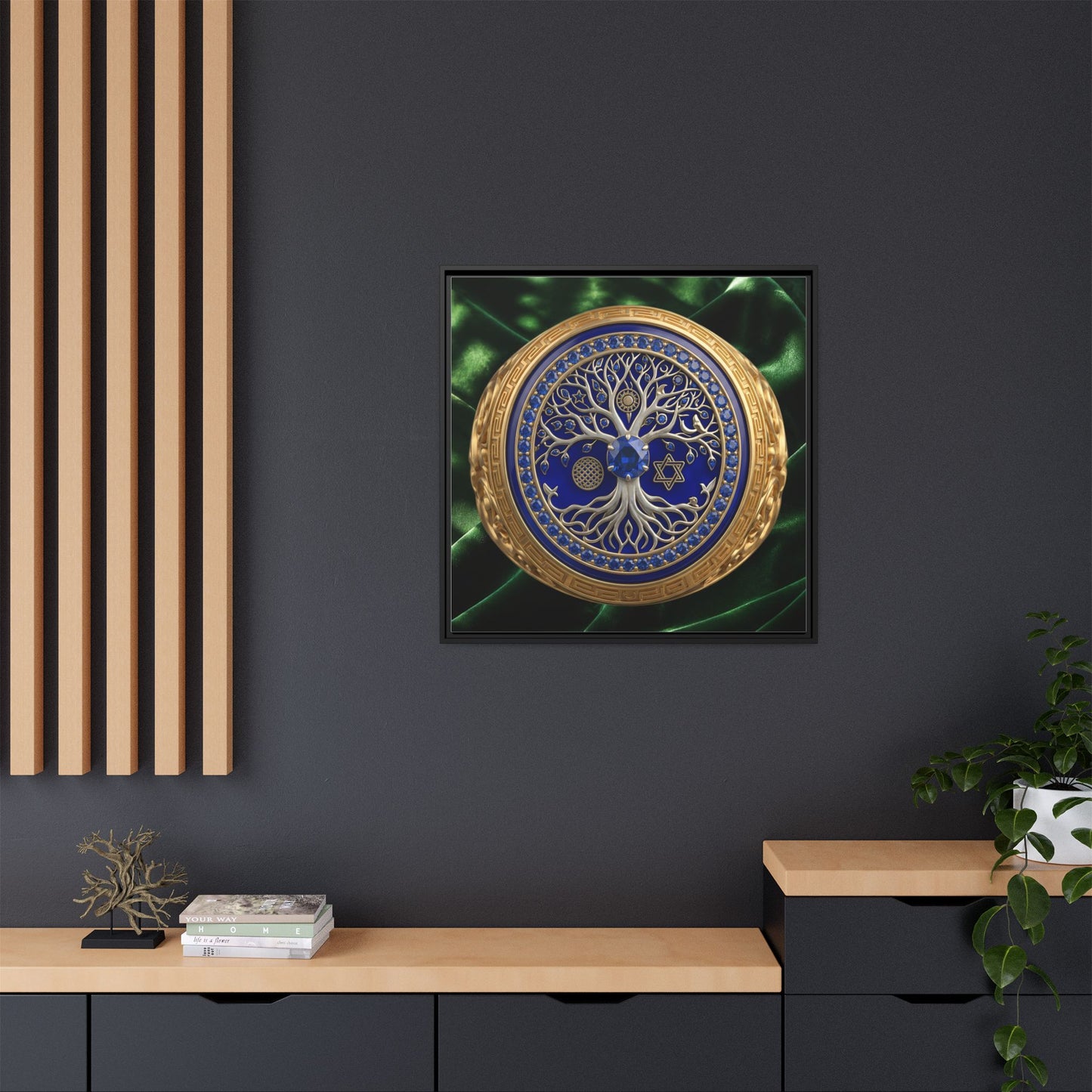 Sapphire Tree of Life Medallion Emerald Satin Canvas