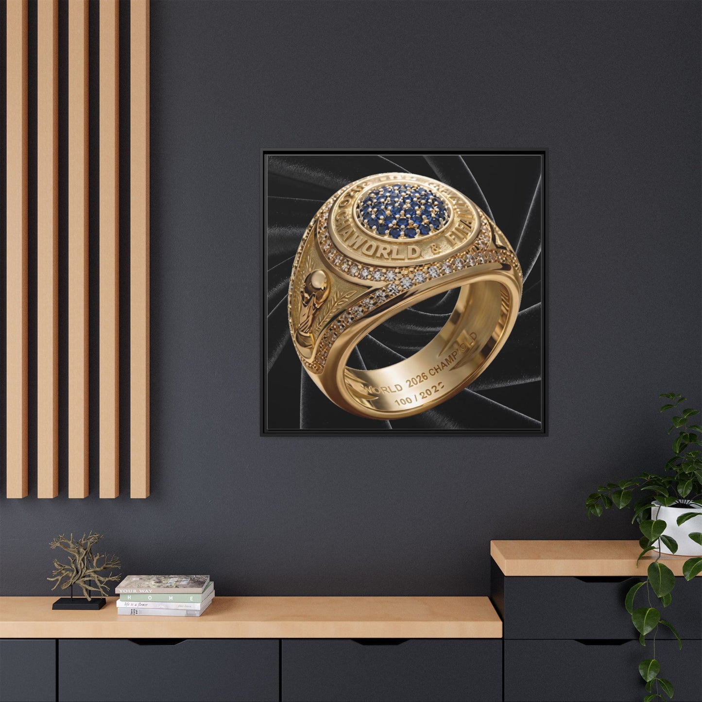 Midnight Satin 2026 Football Ring Framed Canvas