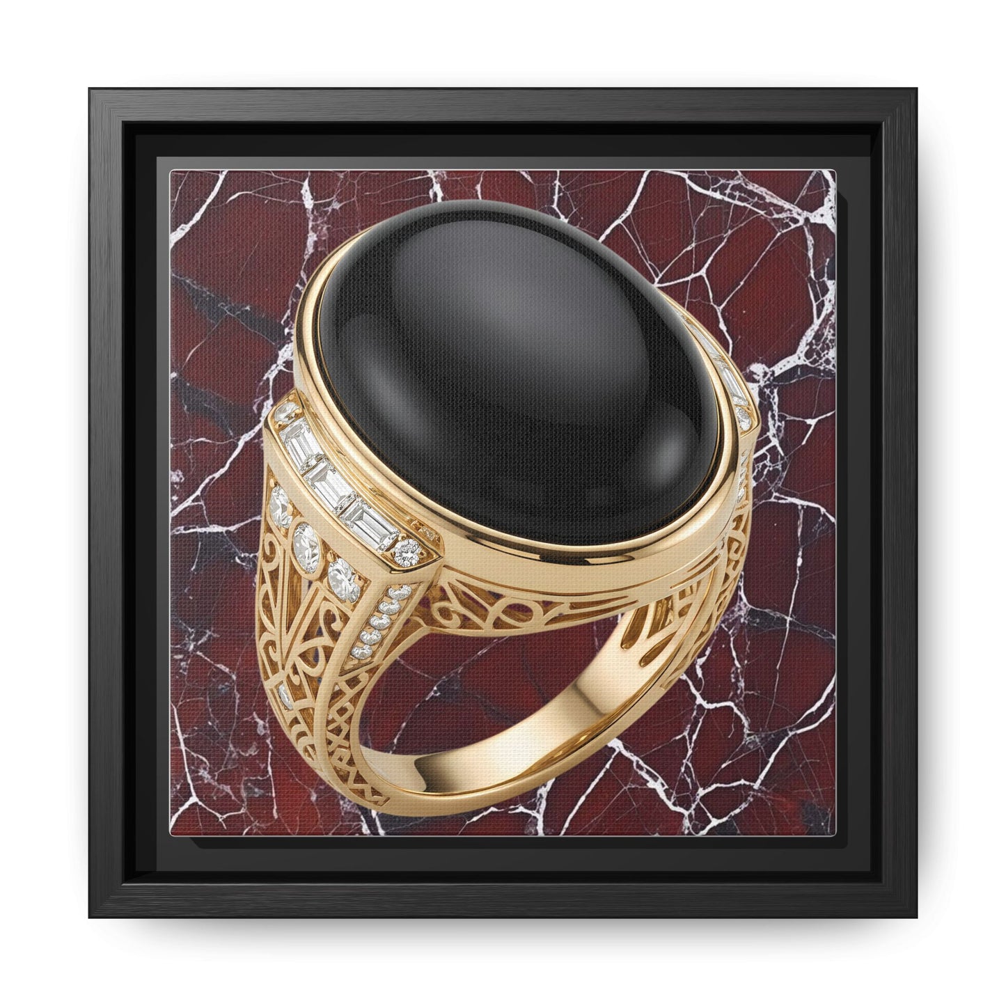 Burgundy Vein Onyx Ring Framed Canvas