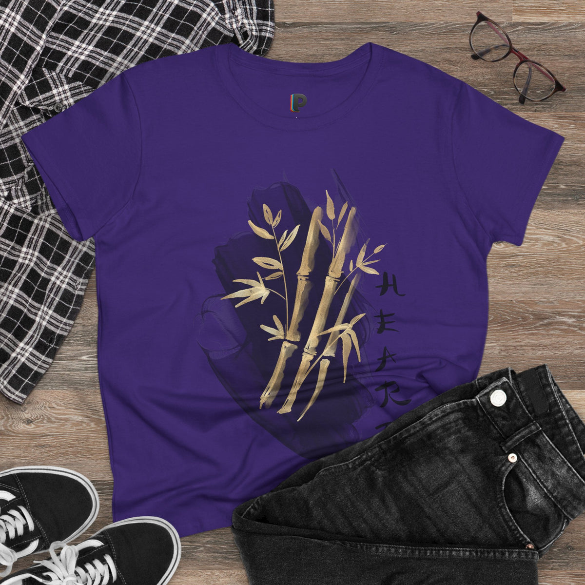Golden Bamboo Ink Brush Front Print Women’s Tee