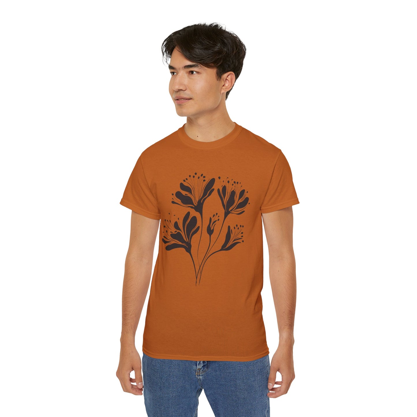 Minimal Black Floral Cotton Tee