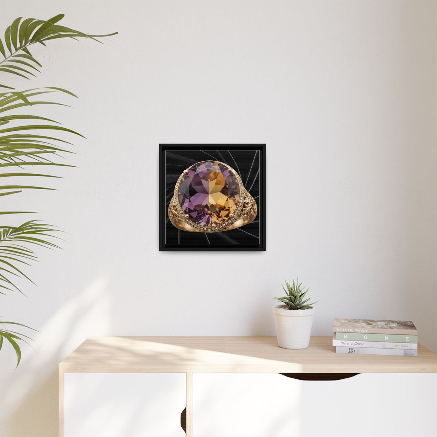 Ametrine Split-Tone Ring on Black Velvet Framed Canvas