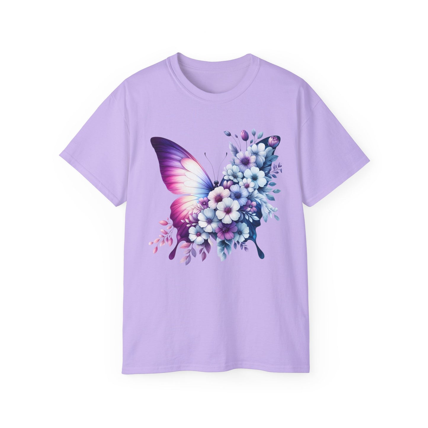 Purple Butterfly Floral Graphic T-Shirt