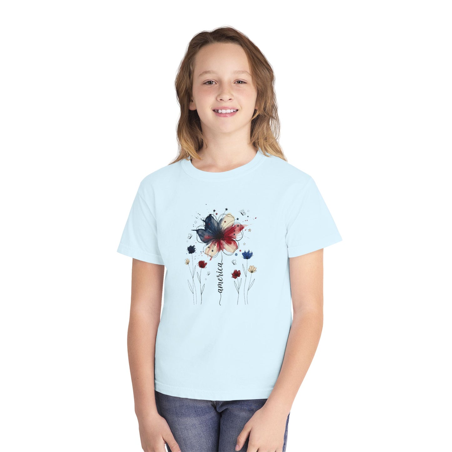 Watercolor Patriotic Butterfly Youth T-Shirt