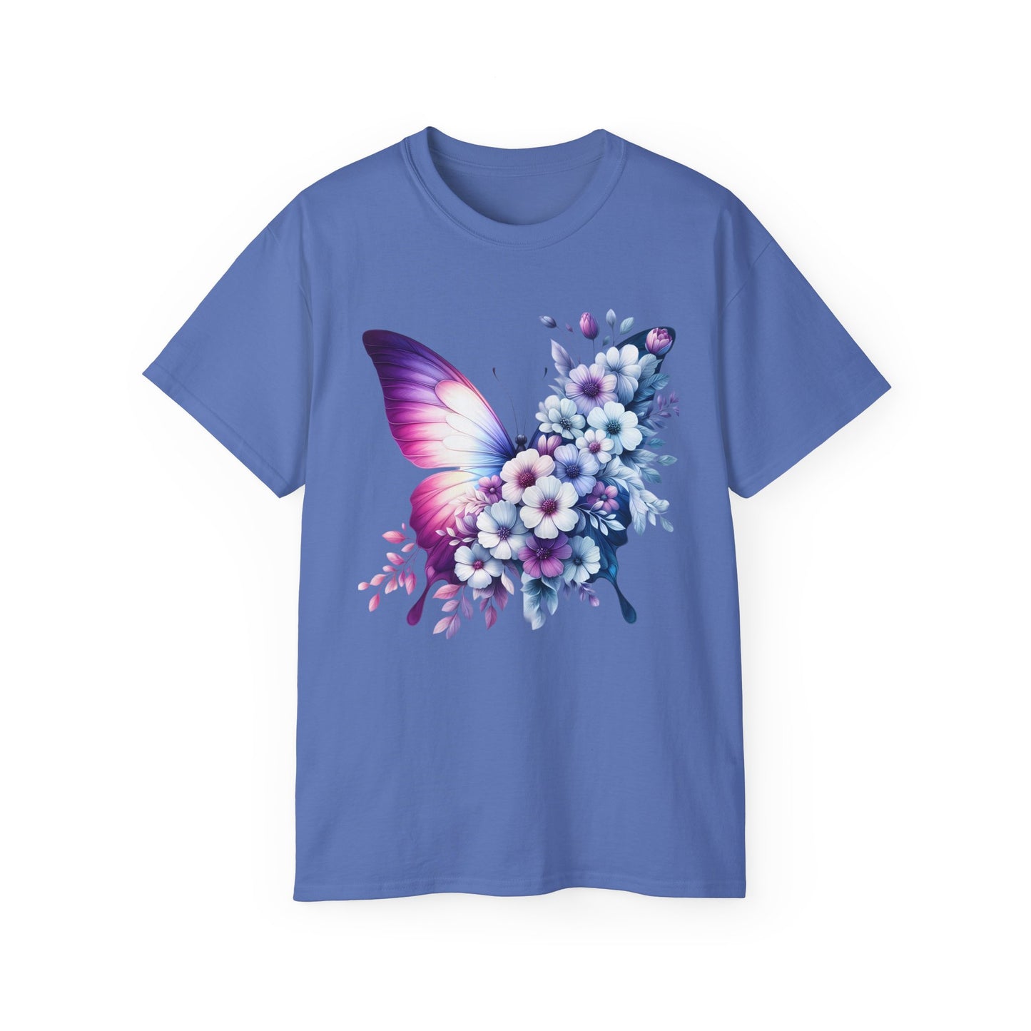 Purple Butterfly Floral Graphic T-Shirt
