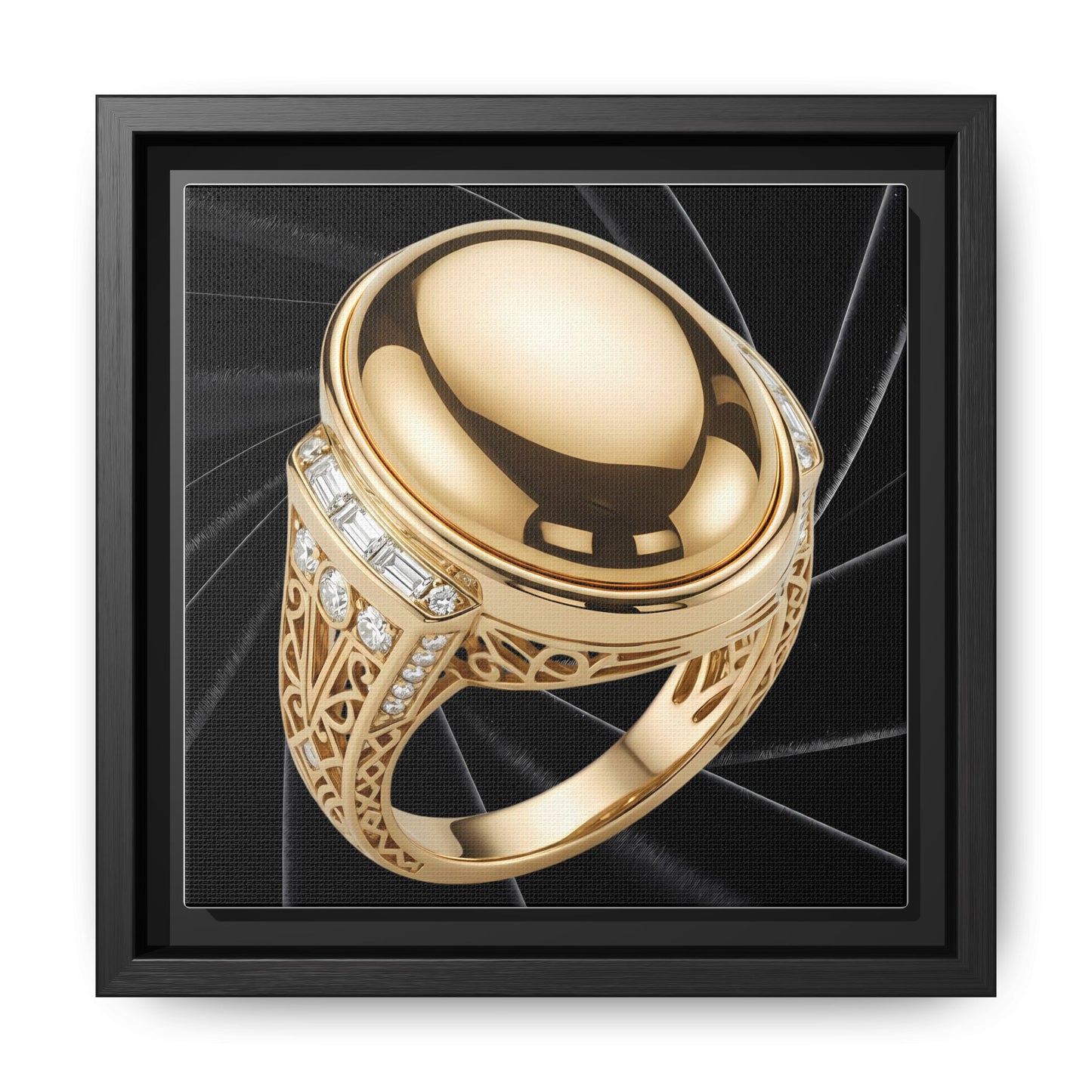 Mirror-Gold Cabochon Ring on Black Velvet Framed Canvas