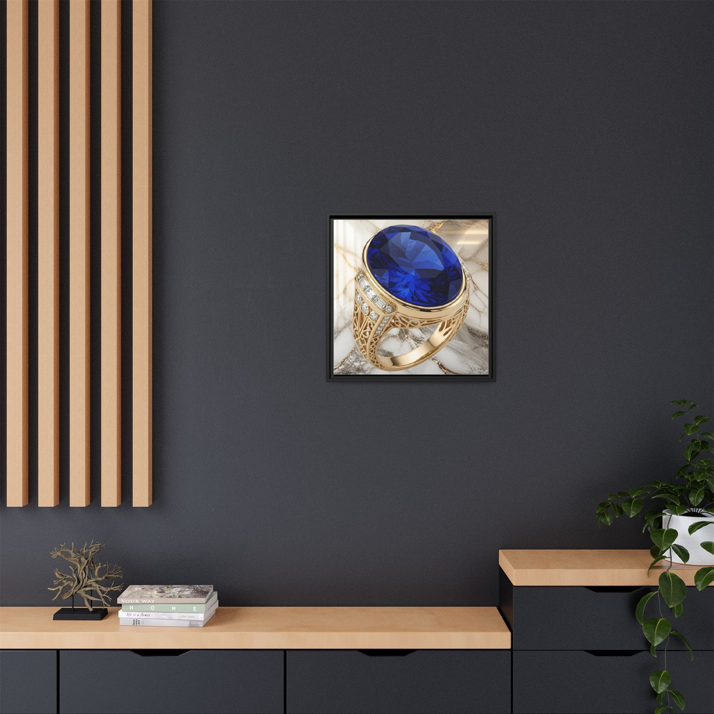 Oval Sapphire Ring Framed Canvas Wall Art