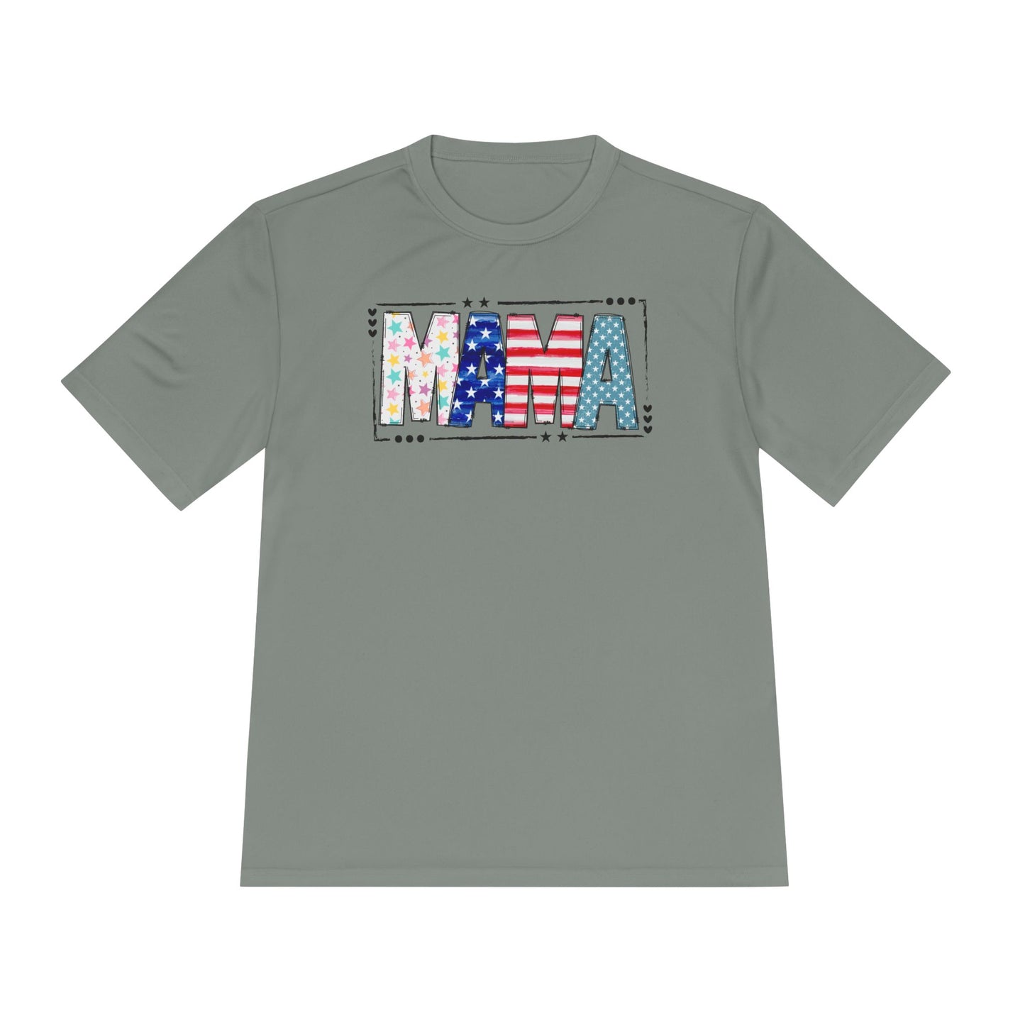 MAMA Patriotic Graphic Tee — USA Flag & Stars Moisture-Wicking Shirt