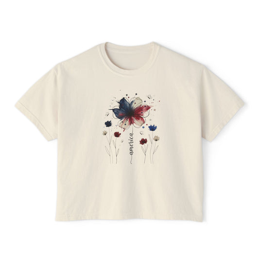 Watercolor America Butterfly Boxy Tee