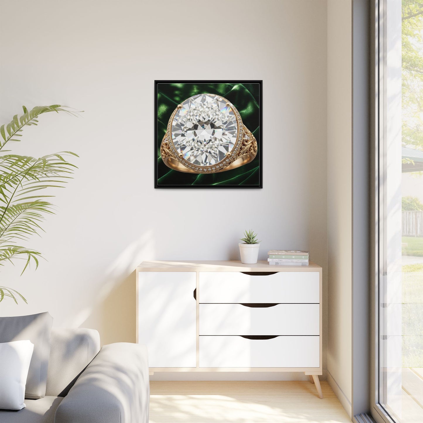 Brilliant Diamond Halo Ring Framed Canvas Art