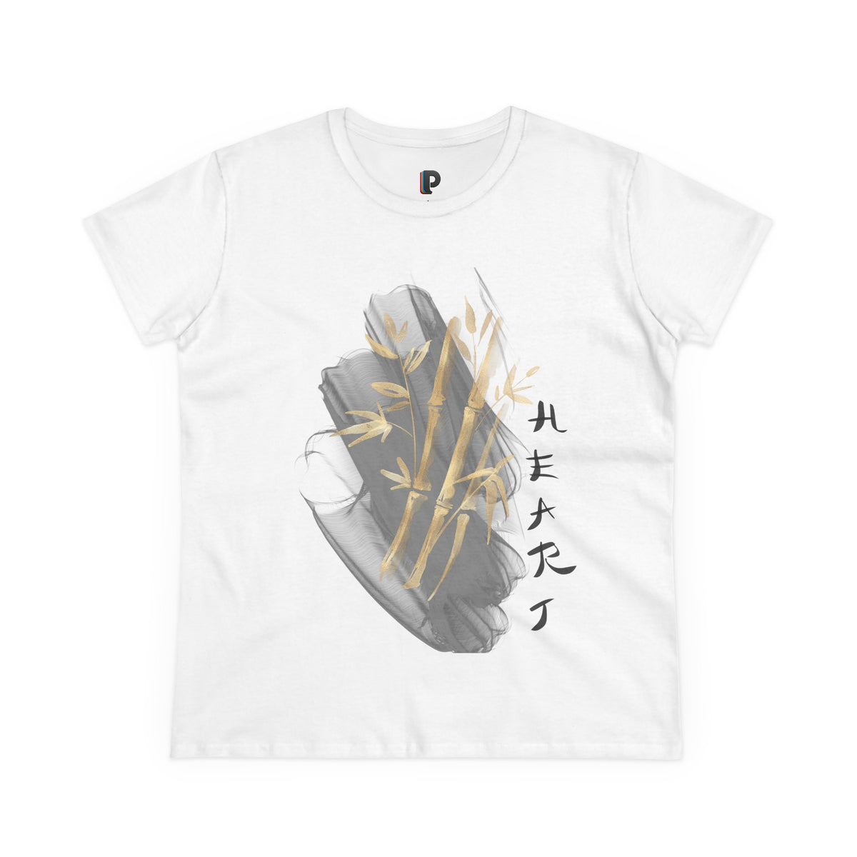 Golden Bamboo Ink Brush Front Print Women’s Tee