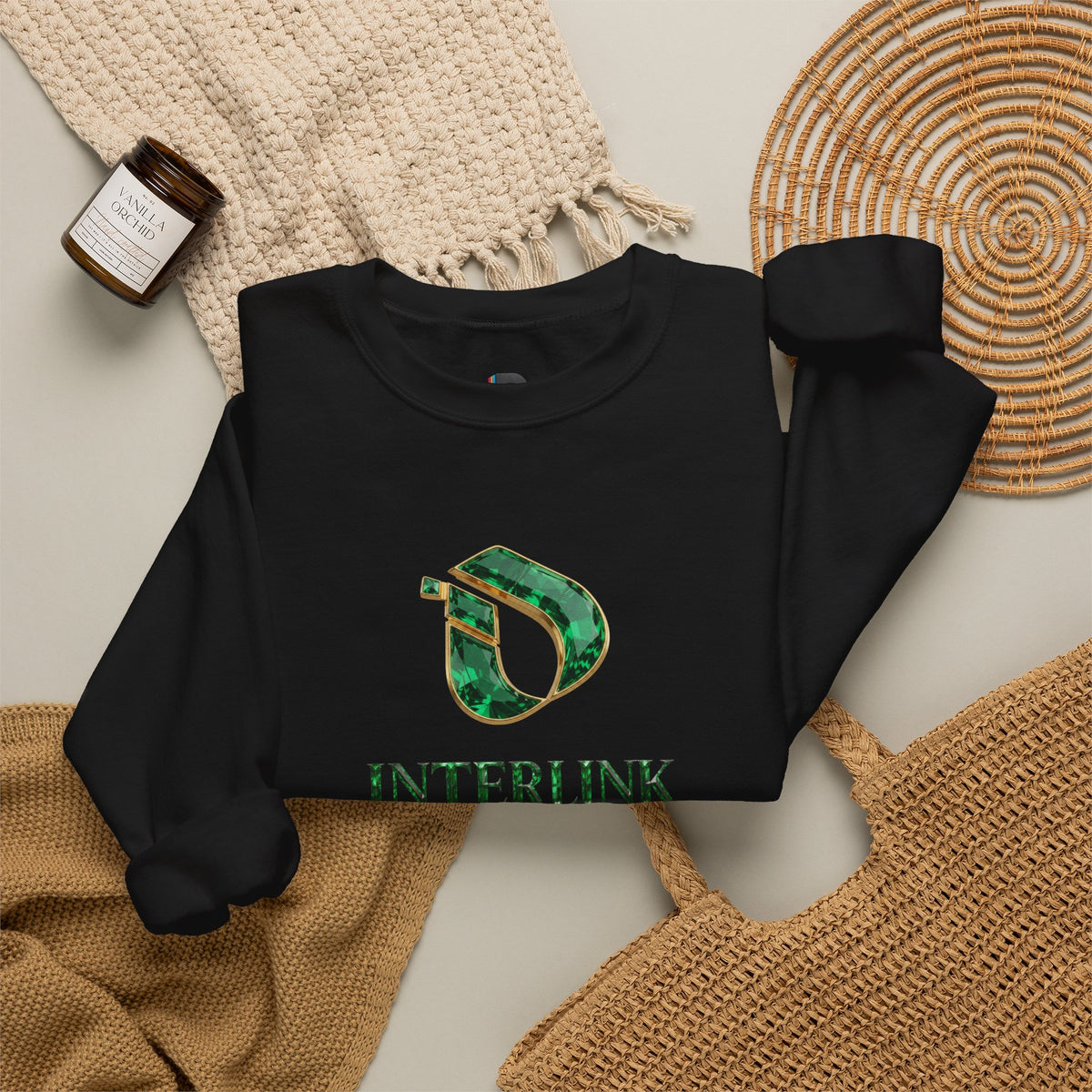 Emerald Gemstone Crewneck Sweatshirt with Interlink Graphic