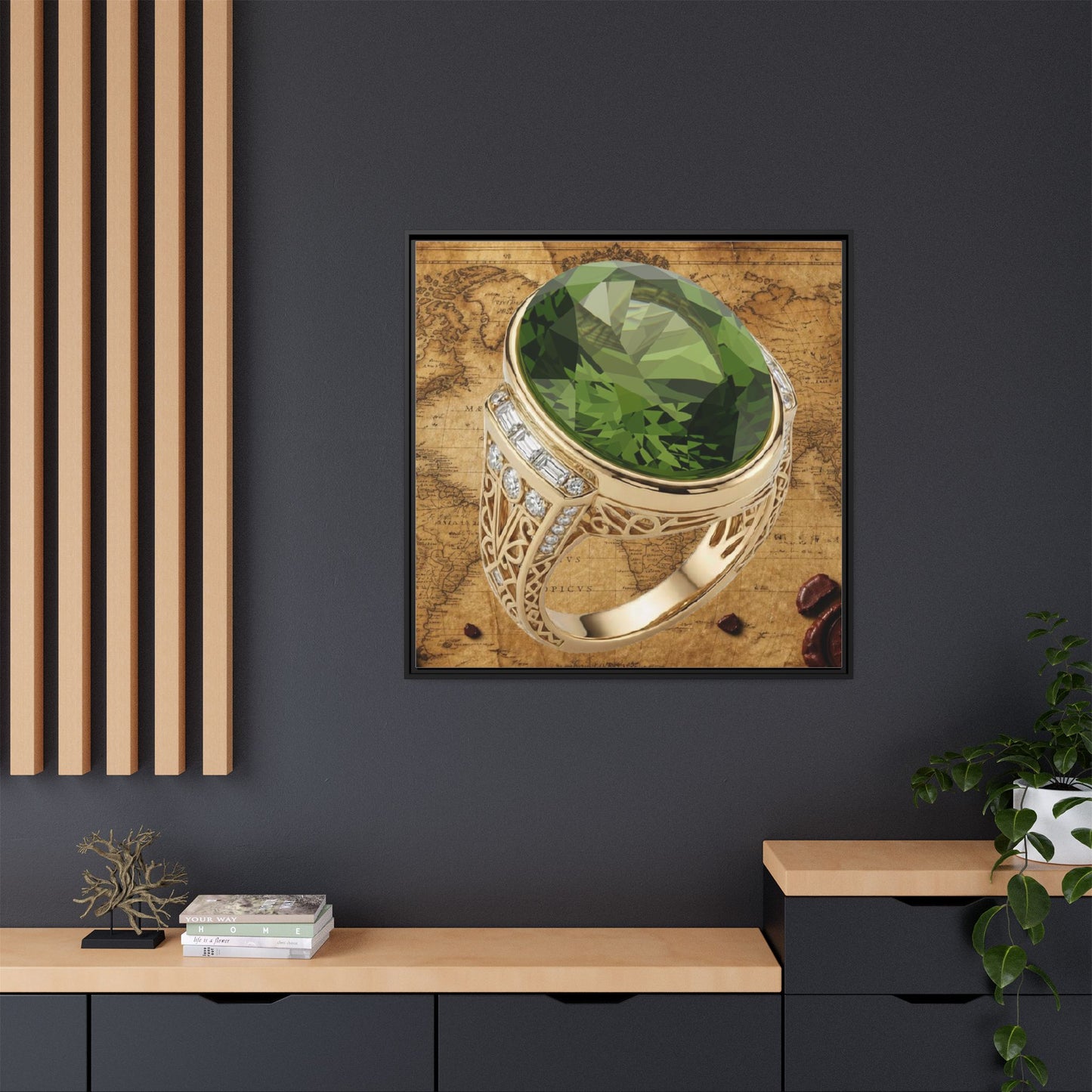 Peridot Ring Illustration Framed Canvas
