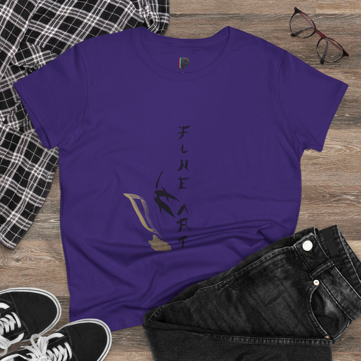 Fine Art Swallow & Gold Accent Front Print Women’s Tee