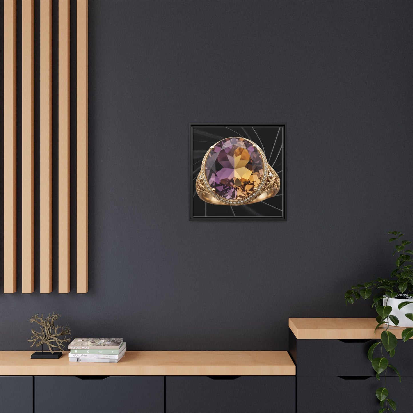 Ametrine Split-Tone Ring on Black Velvet Framed Canvas
