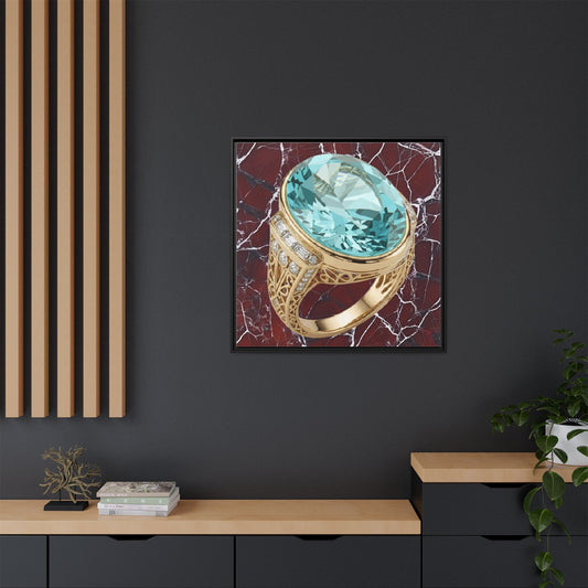 Aquamarine Ring on Fractured Marble Framed Canvas
