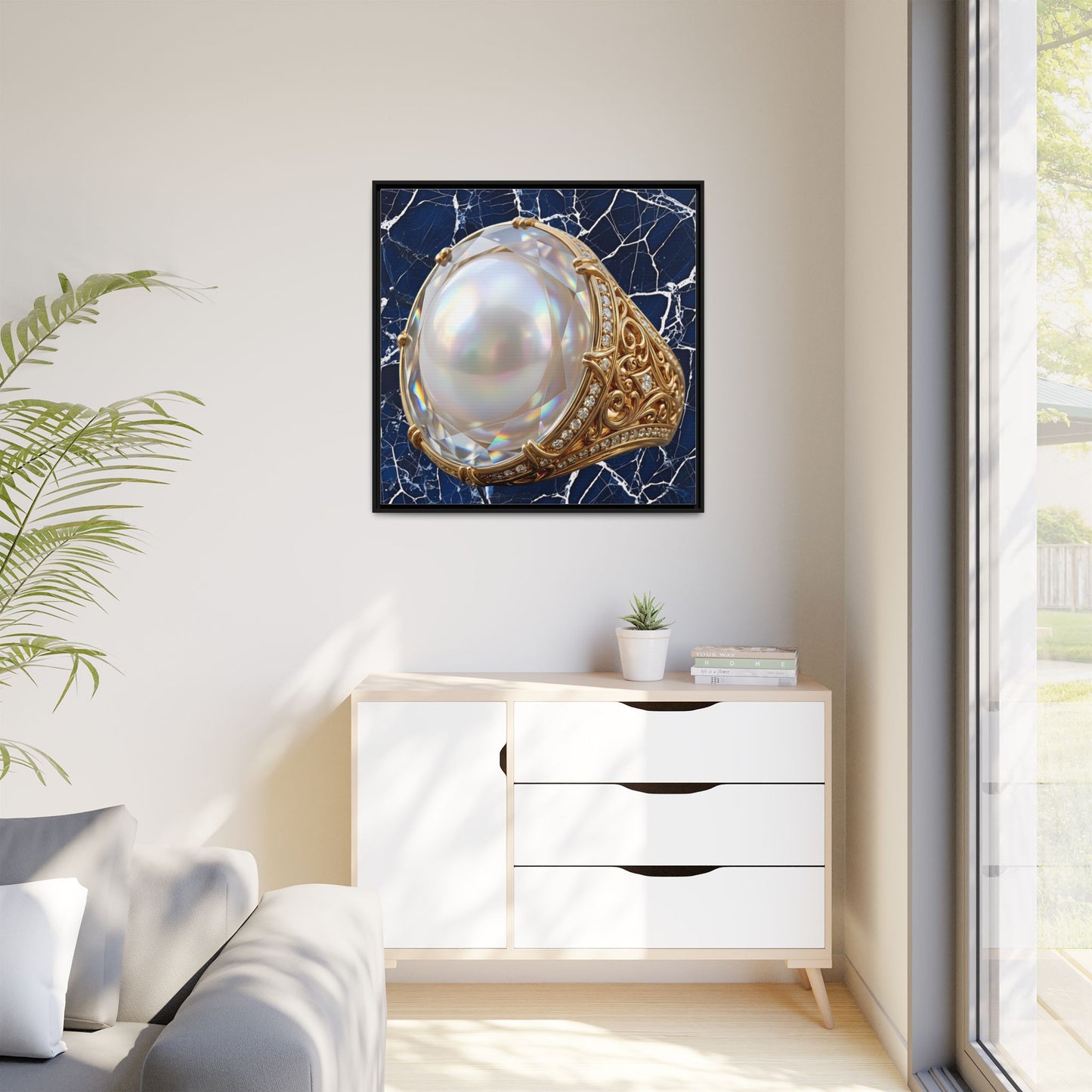 Iridescent Pearl Marble Ring Framed Canvas