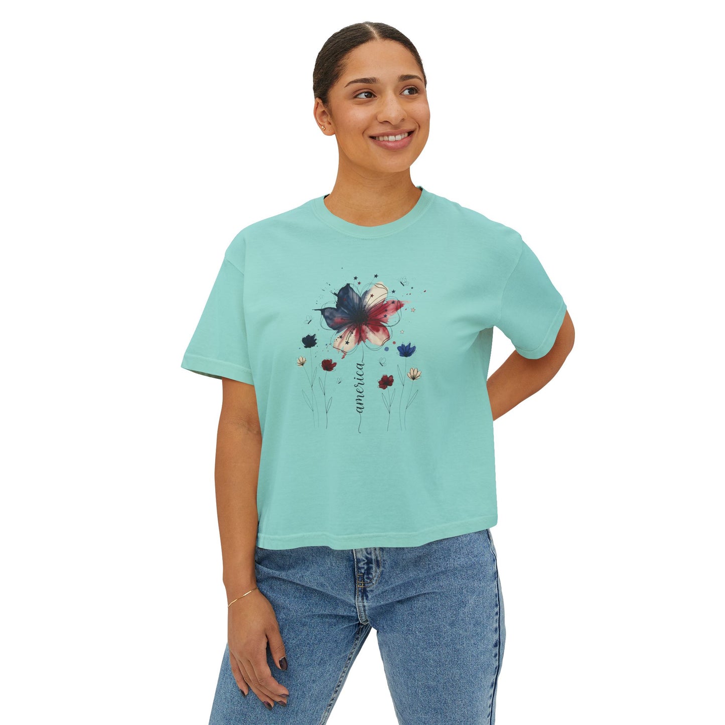 Watercolor America Butterfly Boxy Tee