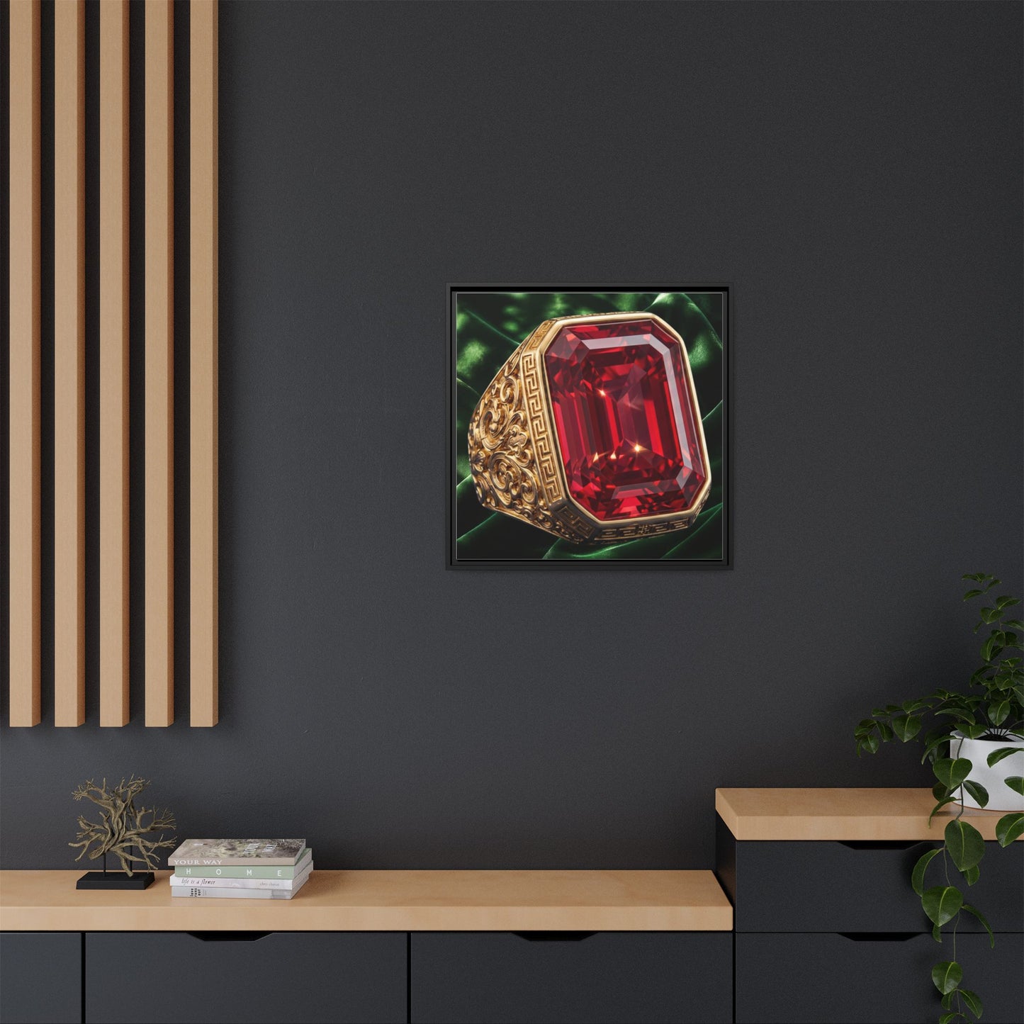 Emerald-Cut Ruby Geometric Ring Framed Canvas