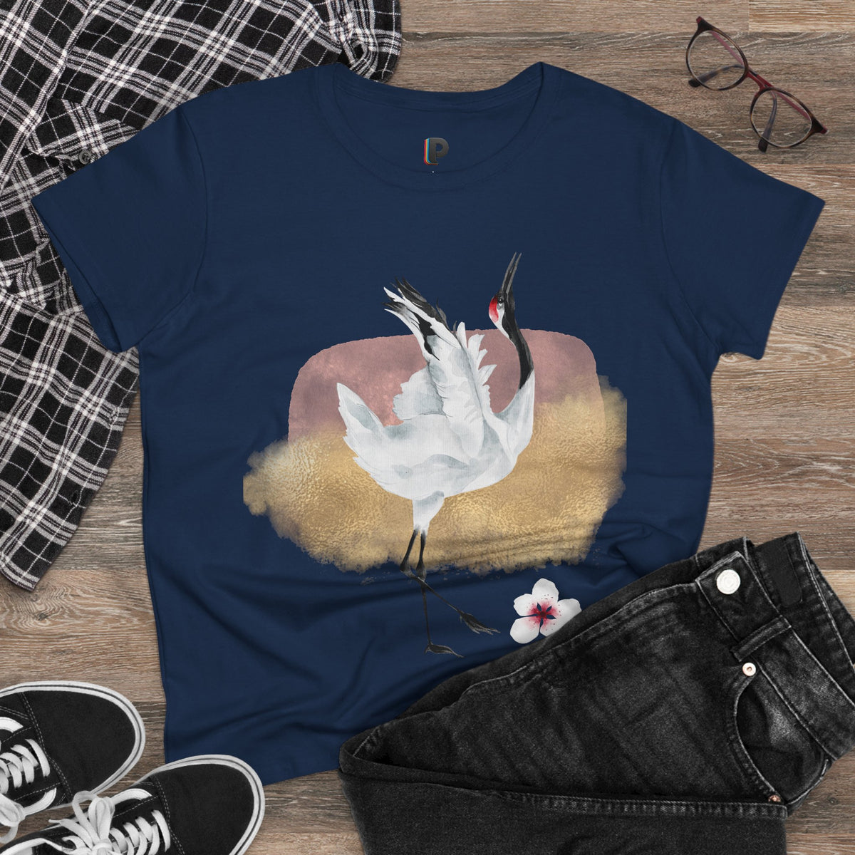 Dancing Red-Crowned Crane Watercolor Women’s Tee