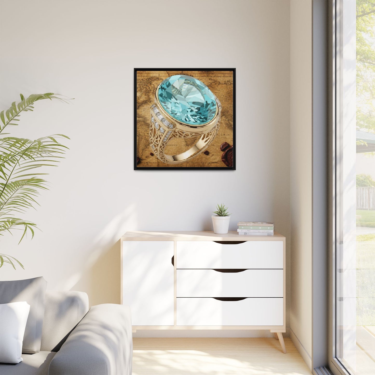 Aquamarine Ring Map Artwork Framed Canvas