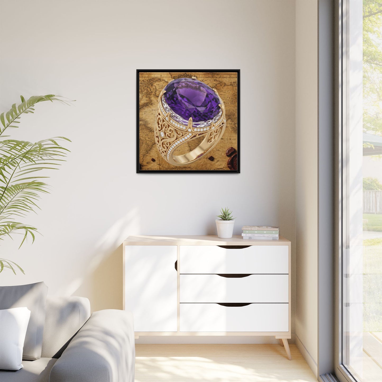 Ornate Amethyst Ring Framed Canvas