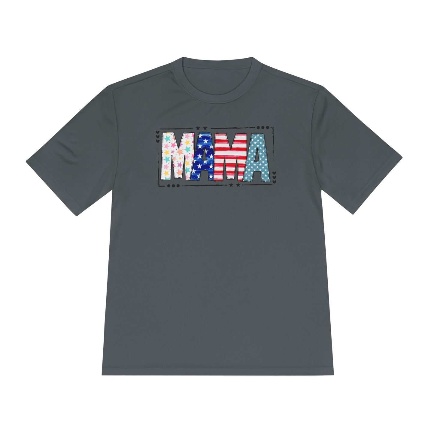 MAMA Patriotic Graphic Tee — USA Flag & Stars Moisture-Wicking Shirt