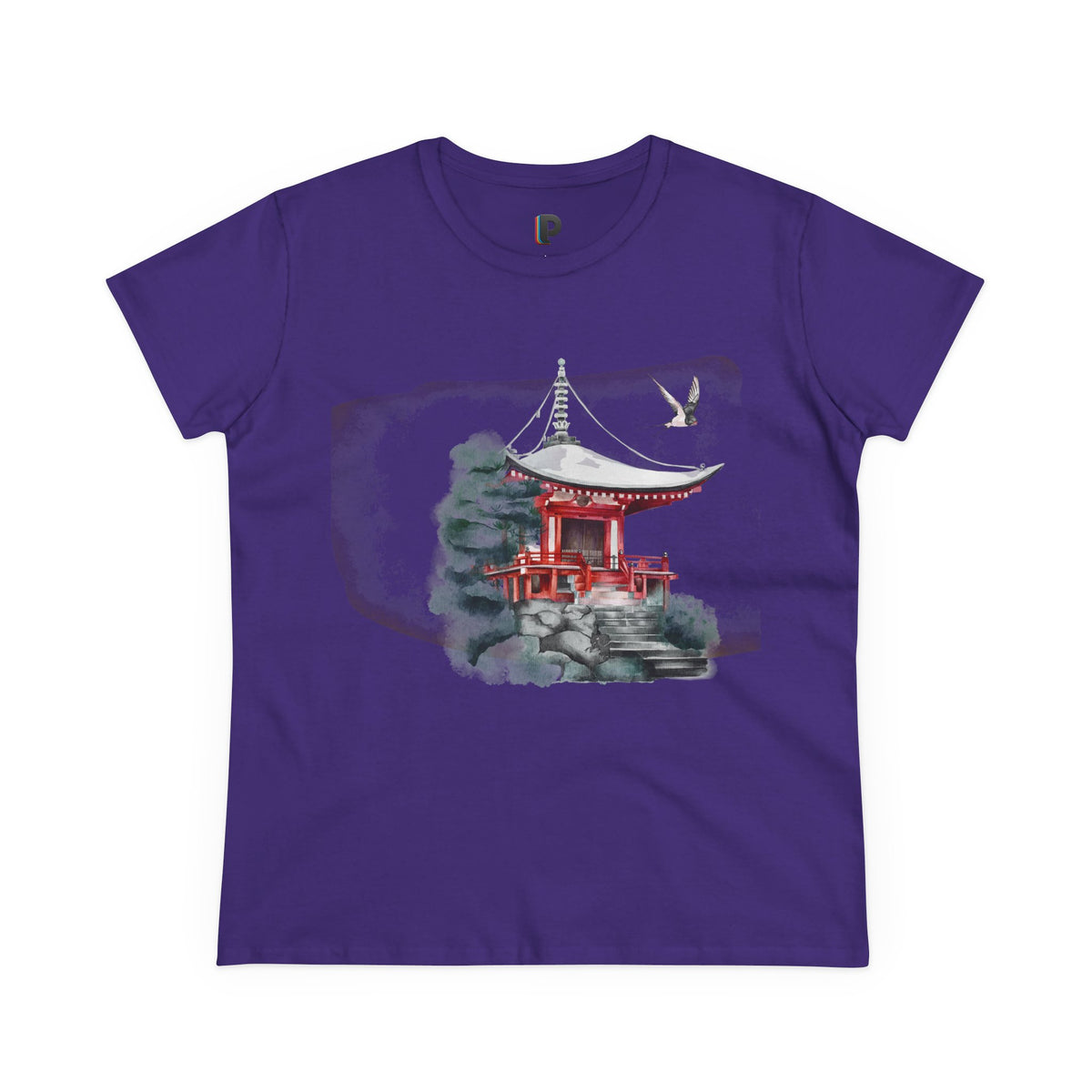 Watercolor Red Pagoda Front Print Women’s Tee