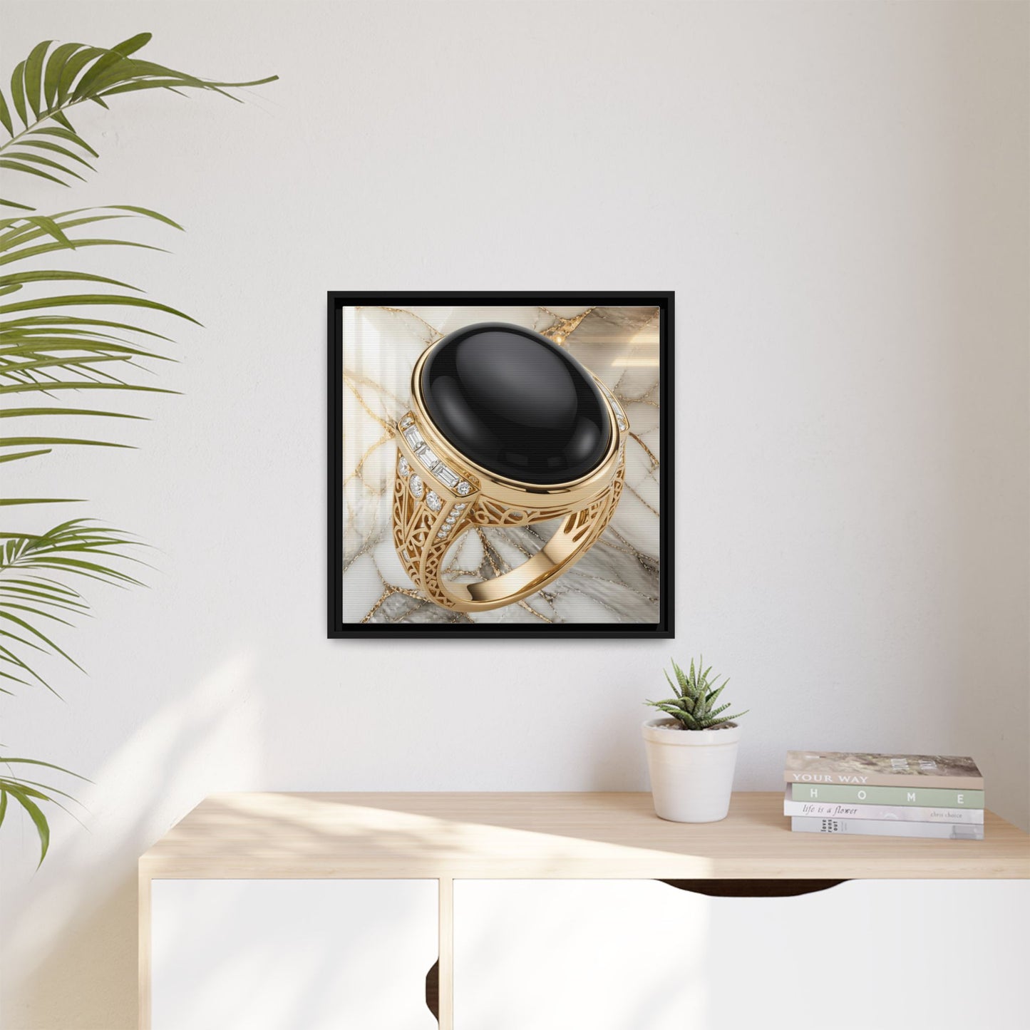 Ivory Vein Onyx Ring Framed Canvas