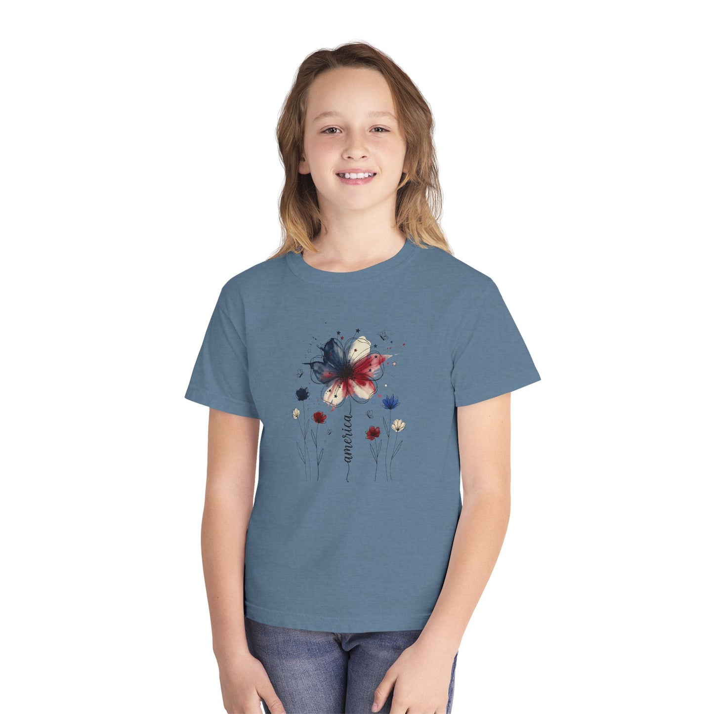 Watercolor Patriotic Butterfly Youth T-Shirt