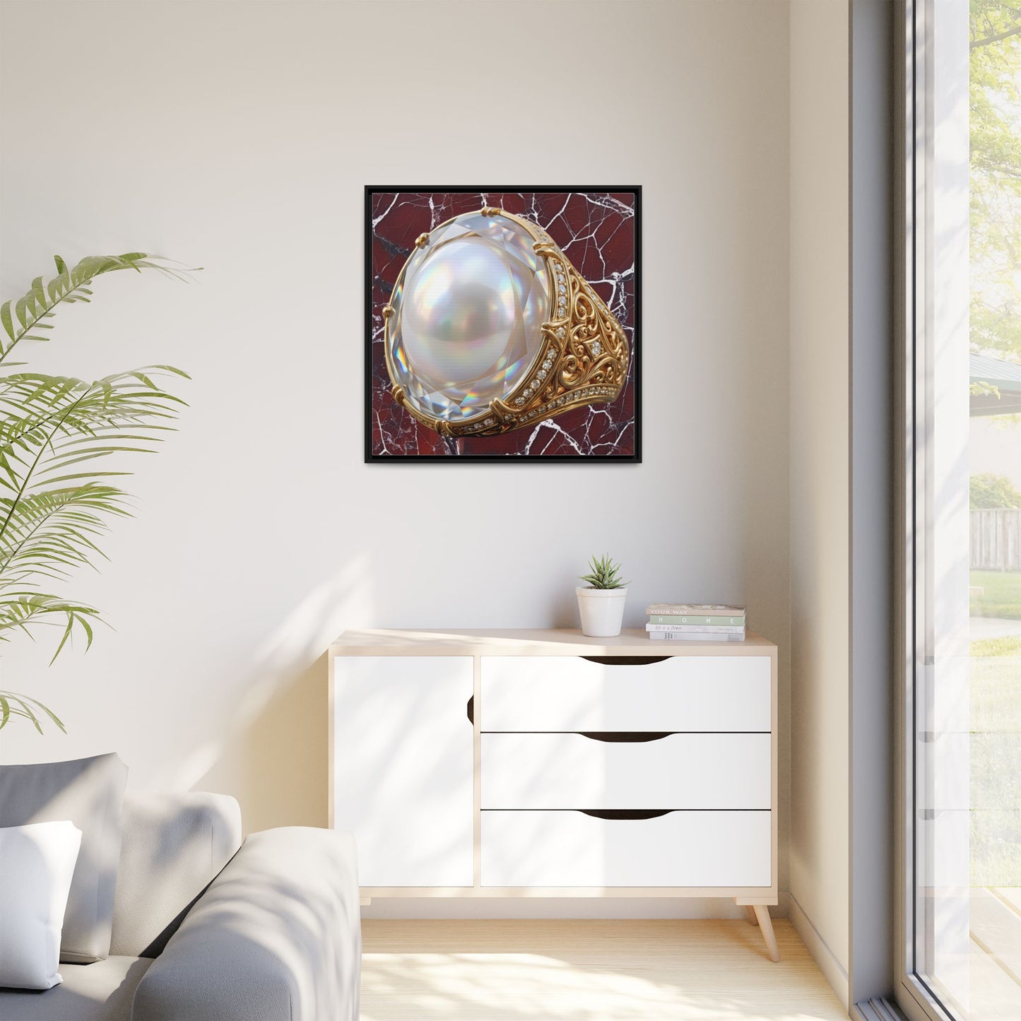 Iridescent Pearl Ring Marble Framed Canvas