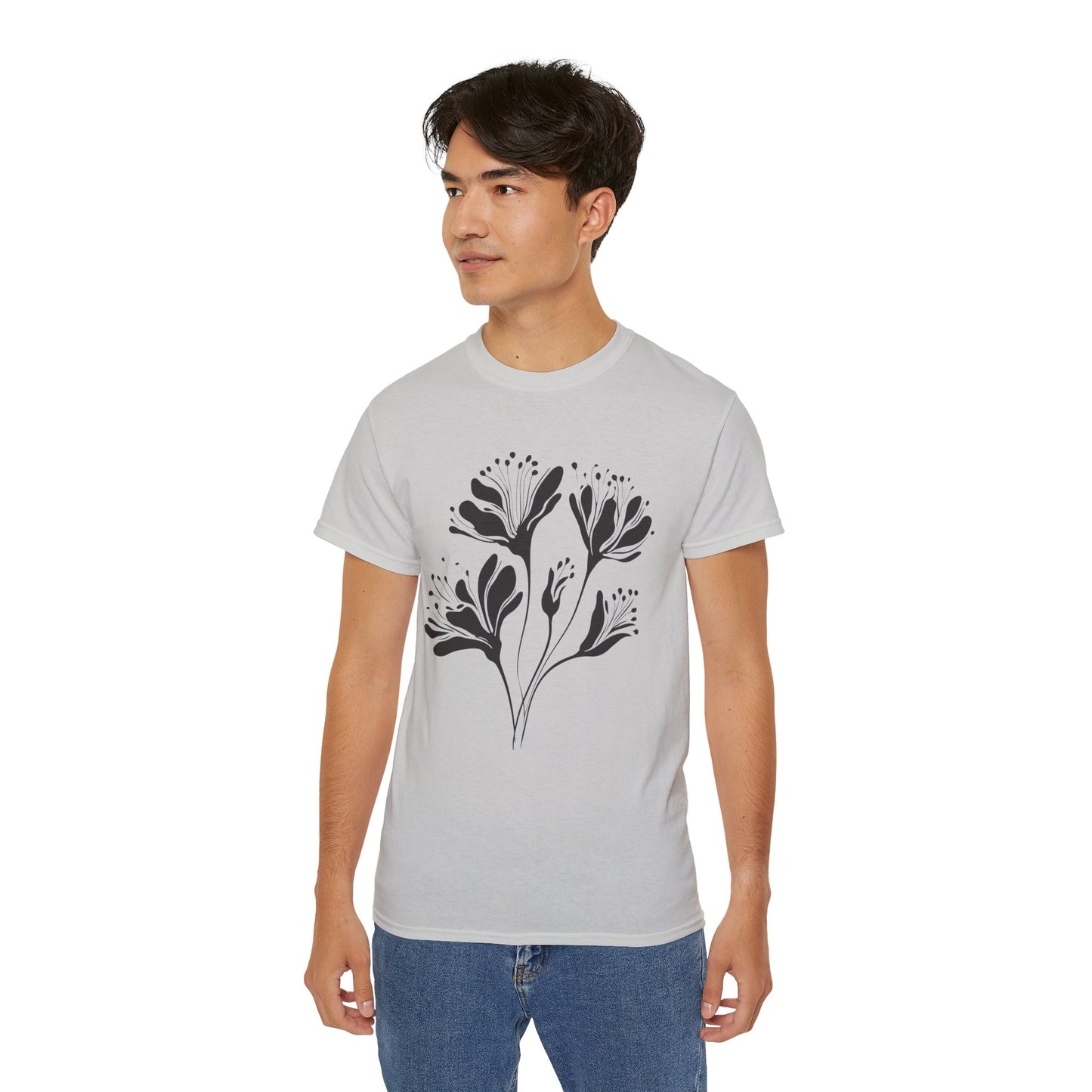 Minimal Black Floral Cotton Tee