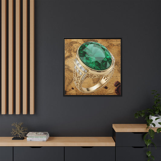 Emerald Ring Vintage Map Framed Canvas