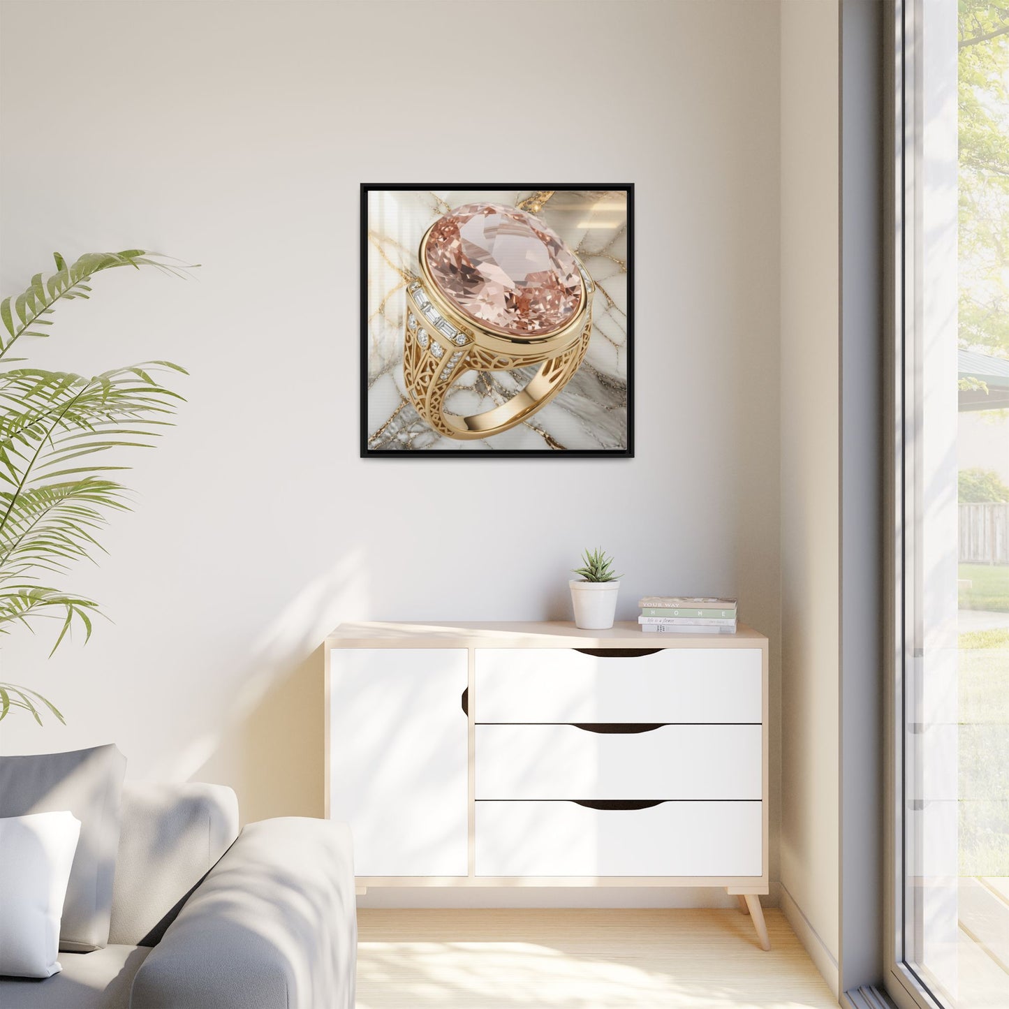 Morganite Ring on Marble Framed Canvas