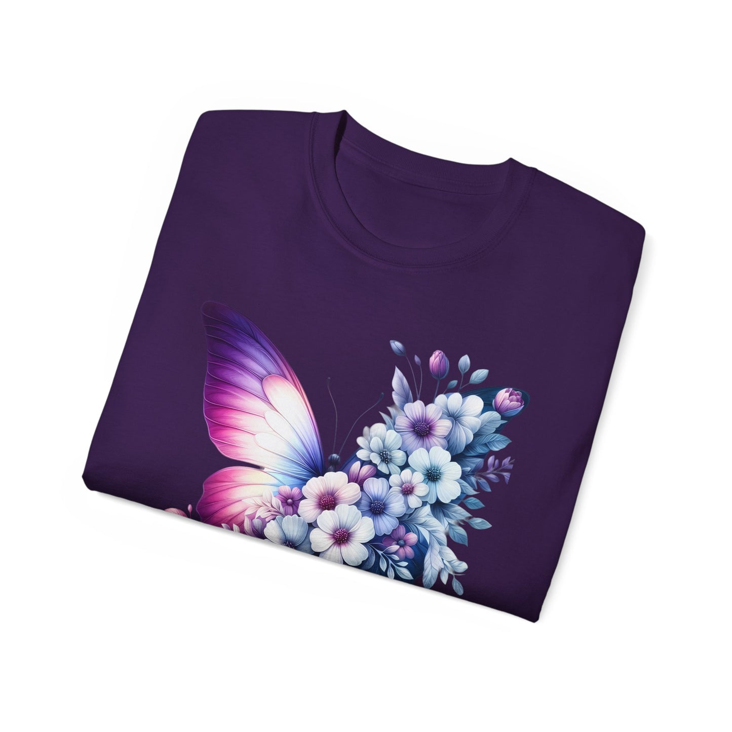 Purple Butterfly Floral Graphic T-Shirt