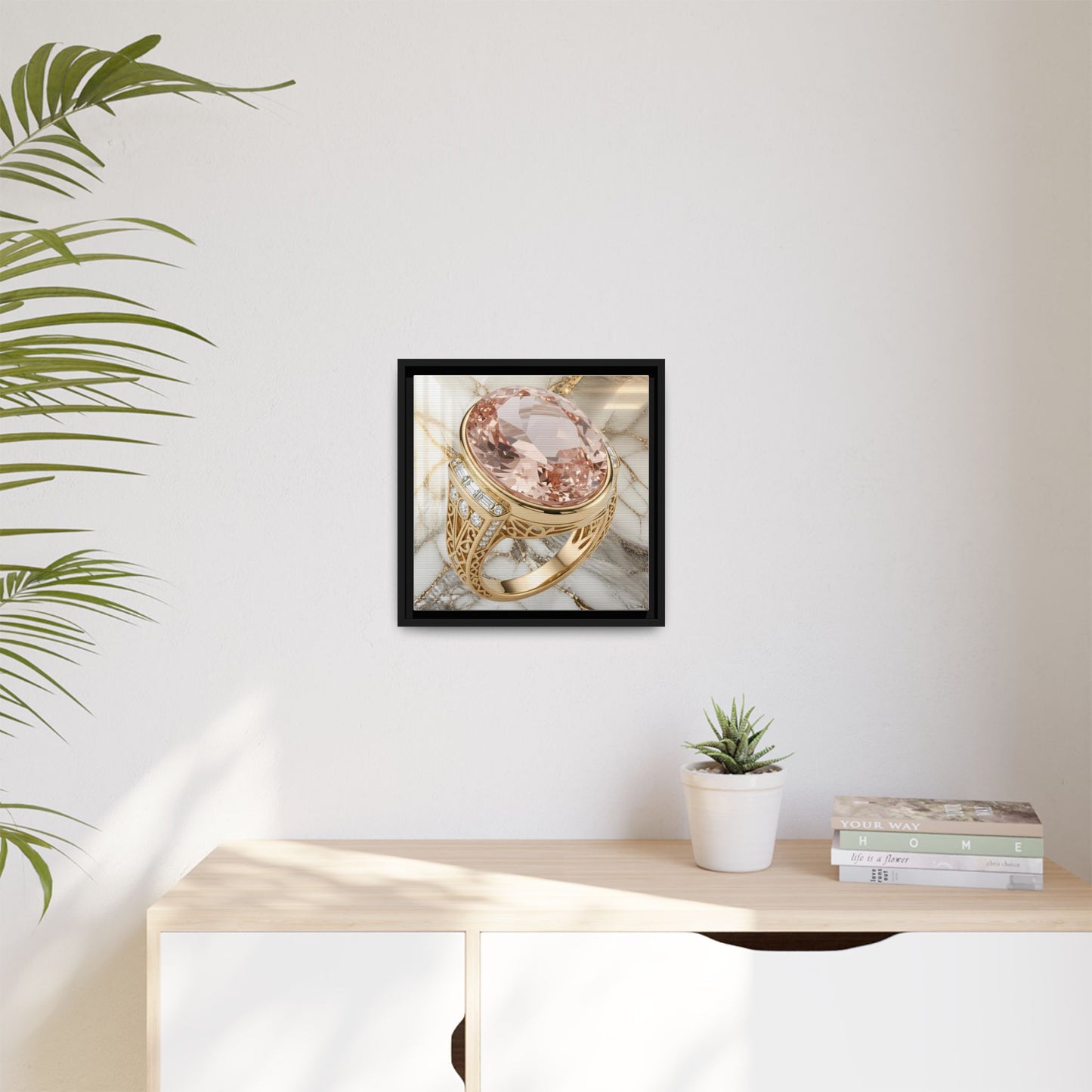 Morganite Ring on Marble Framed Canvas
