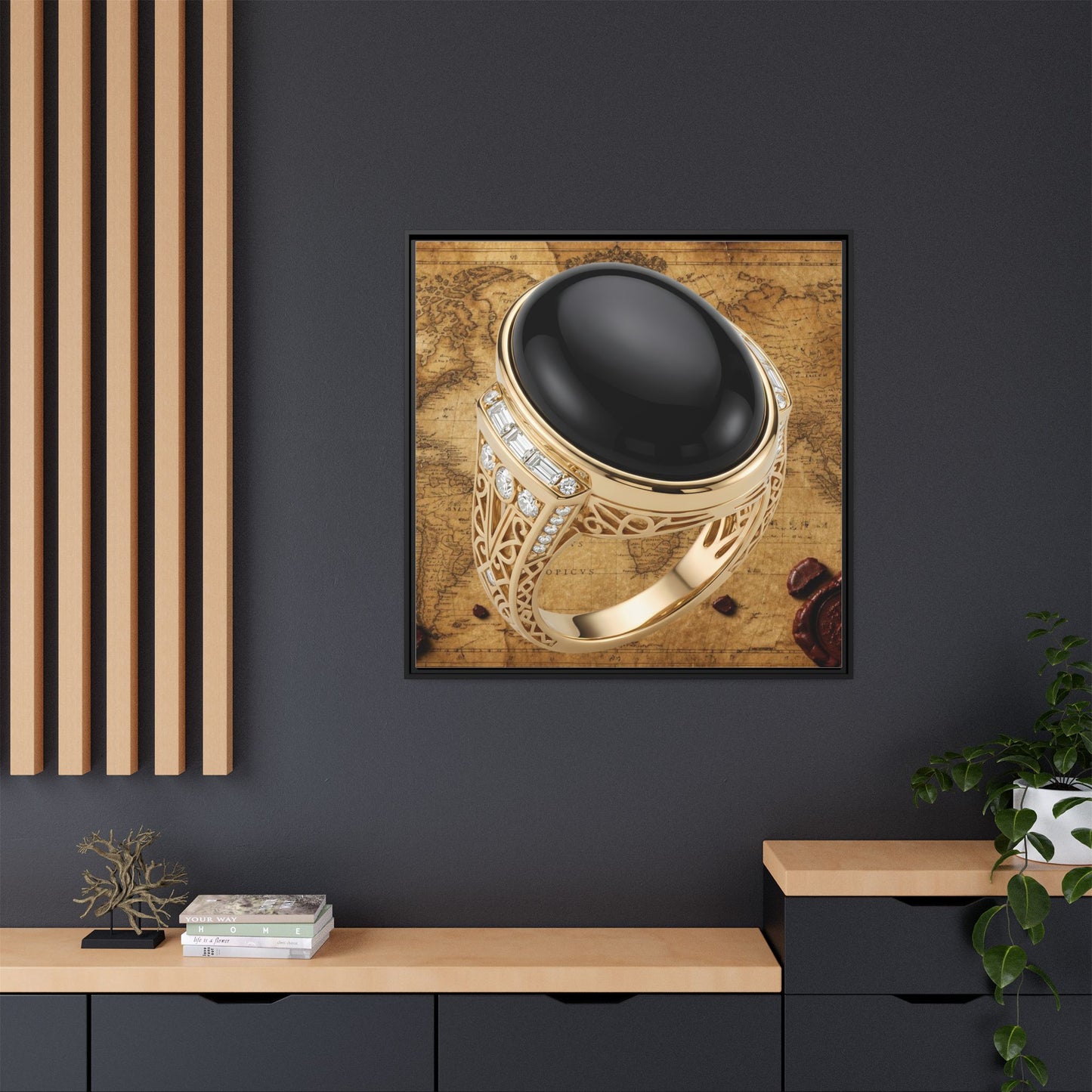 Onyx Ring Vintage Map Framed Canvas