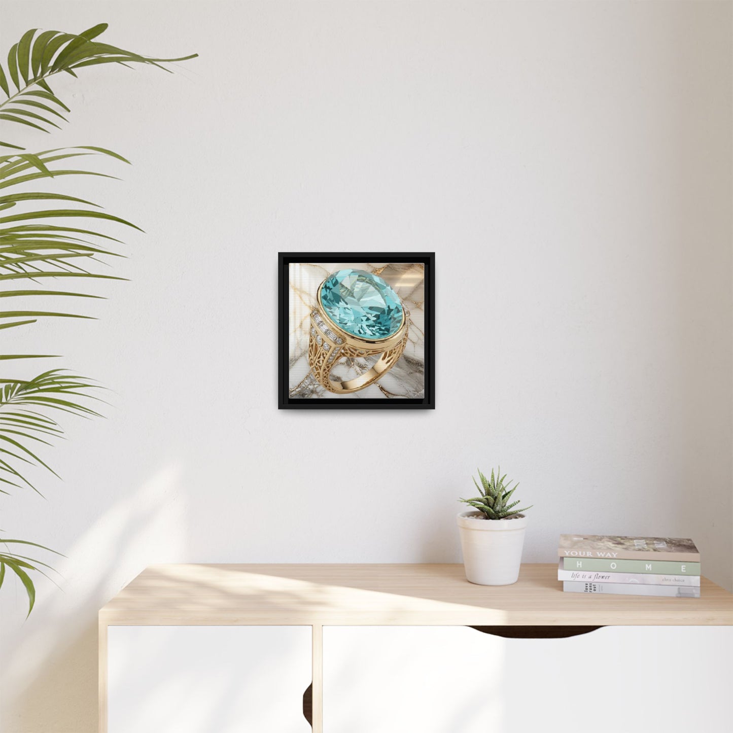 Aquamarine Marble Ring Framed Canvas
