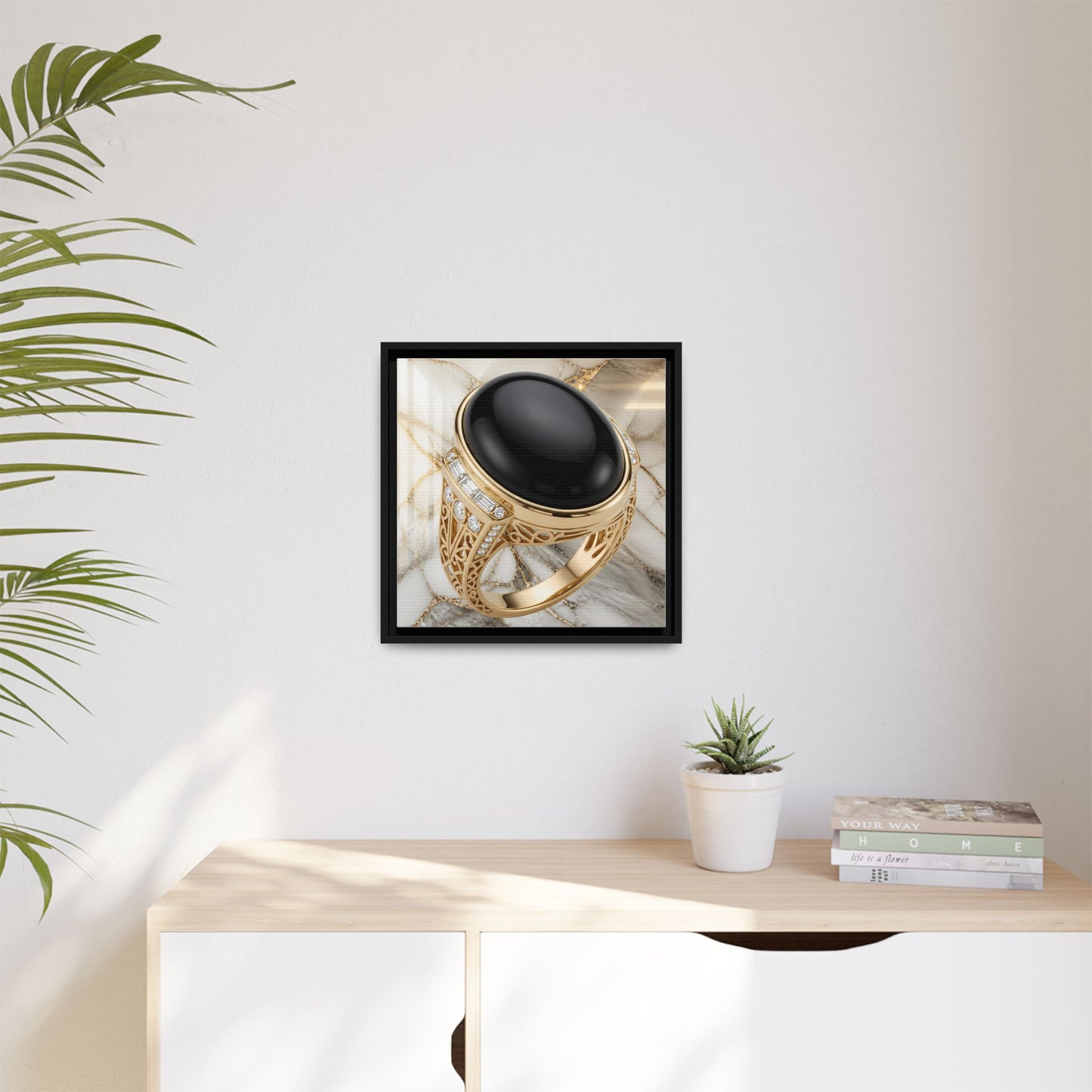 Ivory Vein Onyx Ring Framed Canvas