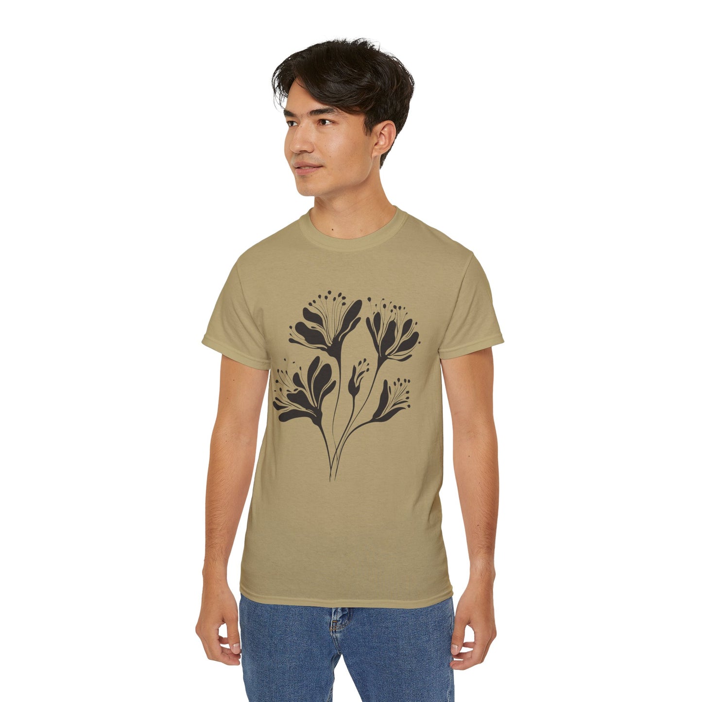 Minimal Black Floral Cotton Tee