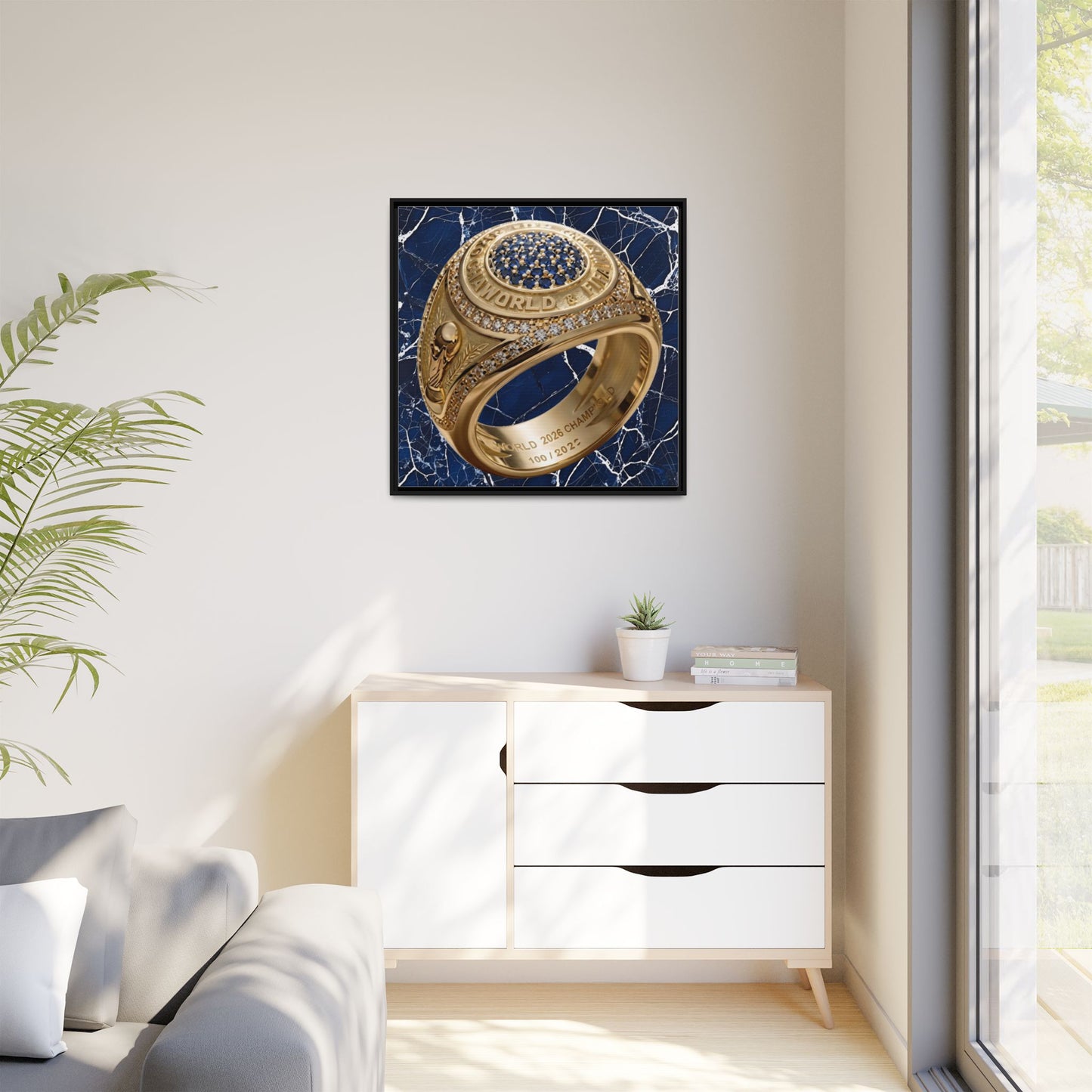 2026 Football Championship Ring Marble Framed Canvas