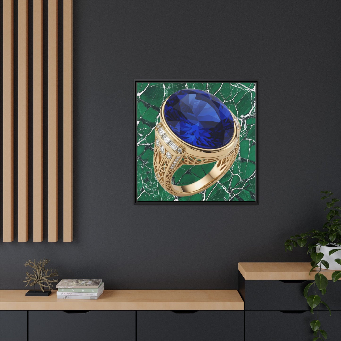 Marble Mosaic Sapphire Ring Framed Canvas