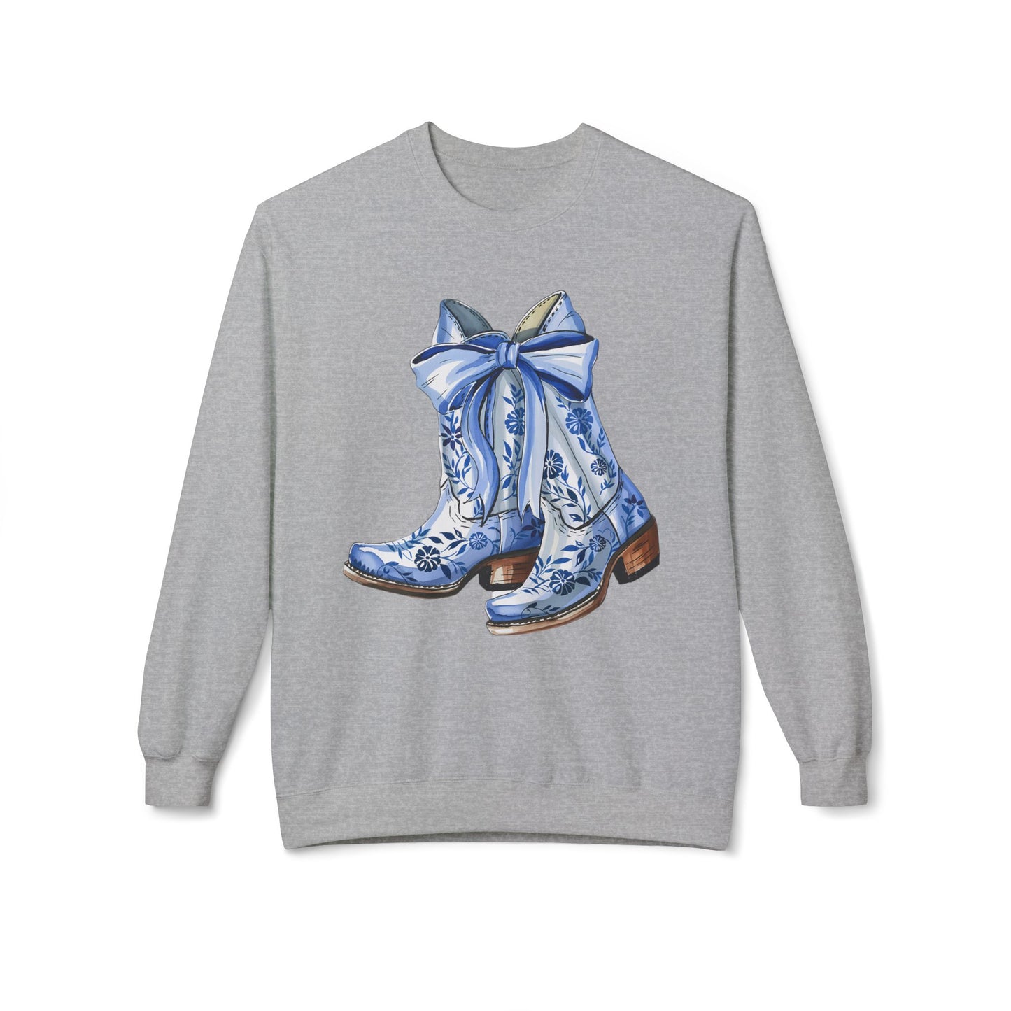 Blue Floral Cowboy Boots Crewneck Sweatshirt