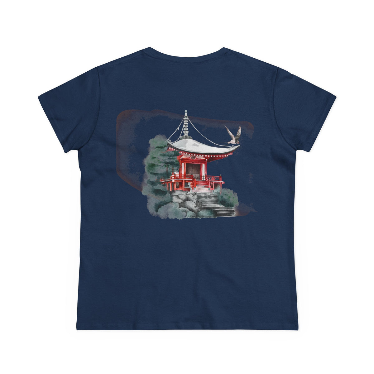 Watercolor Red Pagoda Back Print Women’s Tee